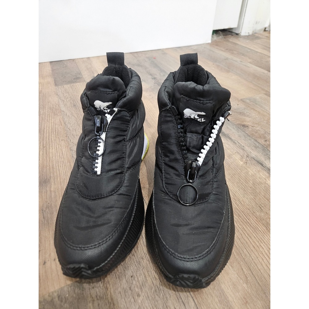 Sorel Kinetic Impact‎ Puffy Zip Black White Lime Green Boots NL4943-010 Womens 8